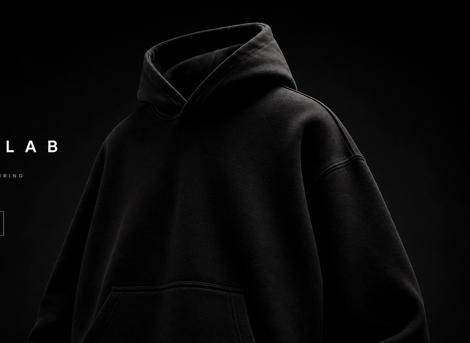 Premium black hoodie editorial product image